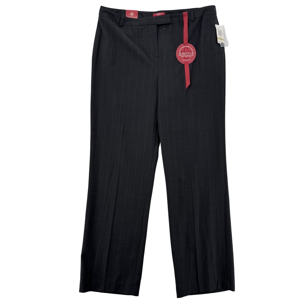 Charter Club Pants Womens 14 Petite Charcoal Gray Slim It Up Plaid Career Dress